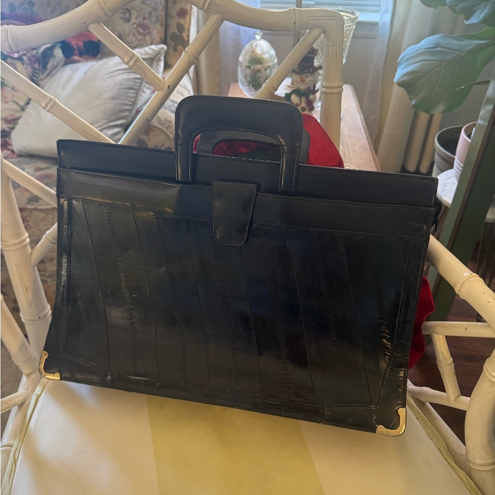 Elegant Black Eel Skin Laptop Bag